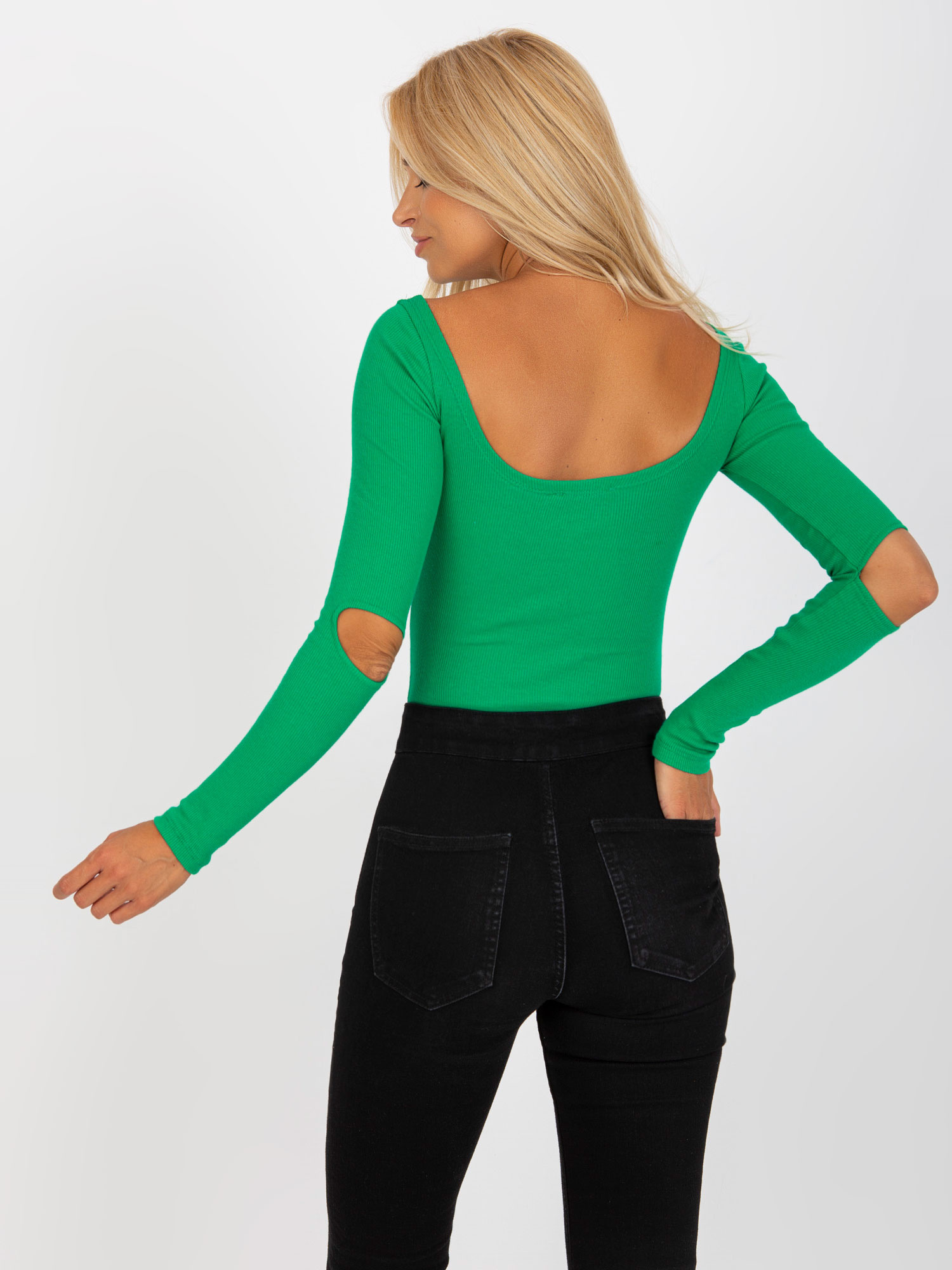 Hurt grüne gestreifte Basic-Bluse mit Ausschnitten an den Ellenbogen RUE PARIS.
