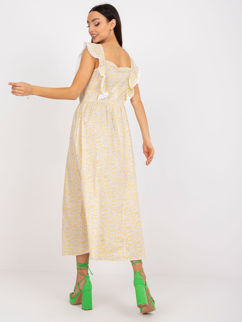 Żółta letnia sukienka z bawełny z printami