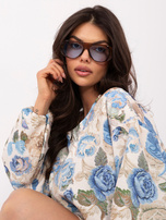 Niebieska przejściowa kurtka w kwiaty