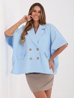 Jasnoniebieski damski płaszcz z szerokimi rękawami RUE PARIS 