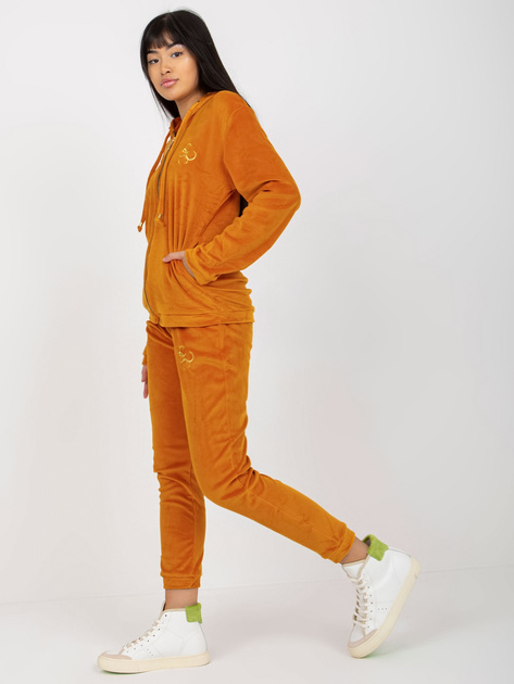 Hurt Ciemnożółty damski komplet welurowy z bluzą rozpinaną