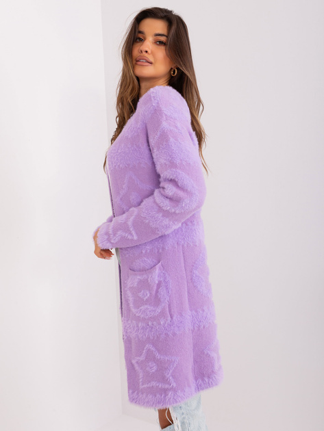 Hurtownia Jasnofioletowy miękki kardigan we wzory