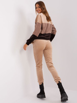 Hurt Beżowo-ciemnobrązowy bawełniany komplet welurowy RUE PARIS