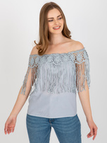 Hurt Szara damska bluzka hiszpanka z frędzlami