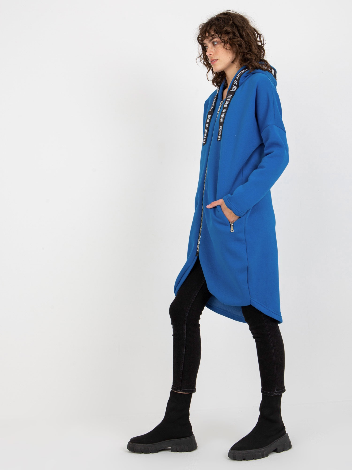 Ciemnoniebieska długa dresowa bluza rozpinana oversize