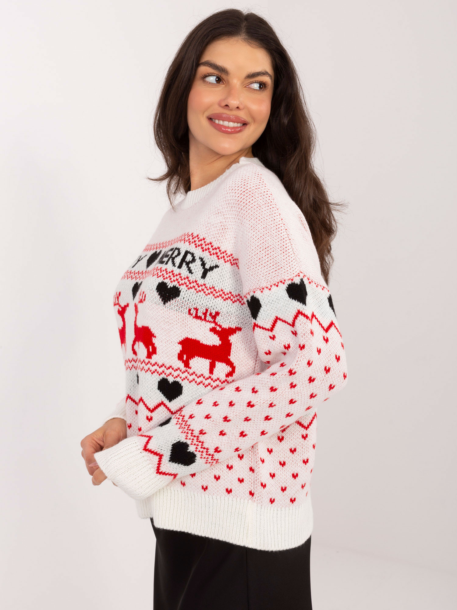 Ecru świąteczny sweter w renifery 