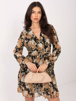 Schwarz-beige Kleid mit Rüsche Alisia.
