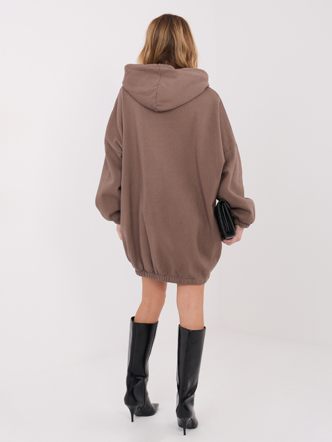 Ciemnobeżowa dresowa sukienka basic z kieszeniami
