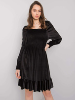 Schwarzes Samtkleid mit Rüsche Arezzo.
