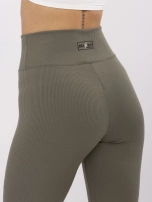 Khaki sportowe legginsy basic z bawełny 