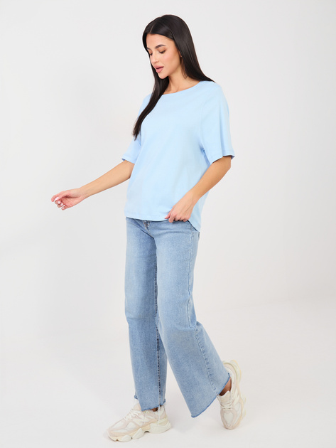 Jasnoniebieski t-shirt z okrągłym dekoltem RUE PARIS