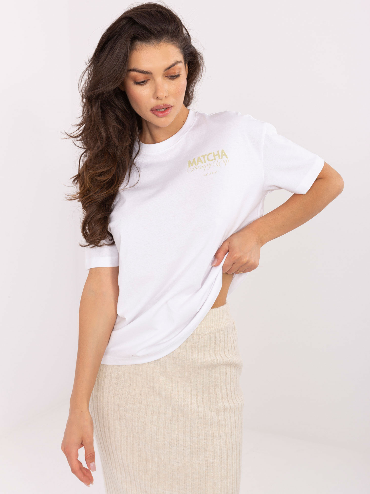 Biały t-shirt z nadrukiem Matcha SUBLEVEL 