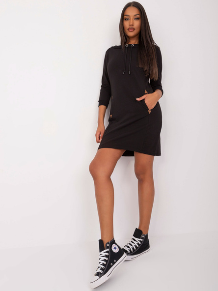 Czarna bawełniana sukienka z troczkami RUE PARIS