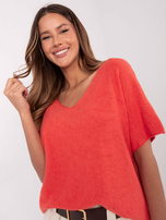 Hurt Pomarańczowy sweter oversize z krótkim rękawem