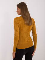 Hurt Musztardowy sweter klasyczny z okrągłym dekoltem