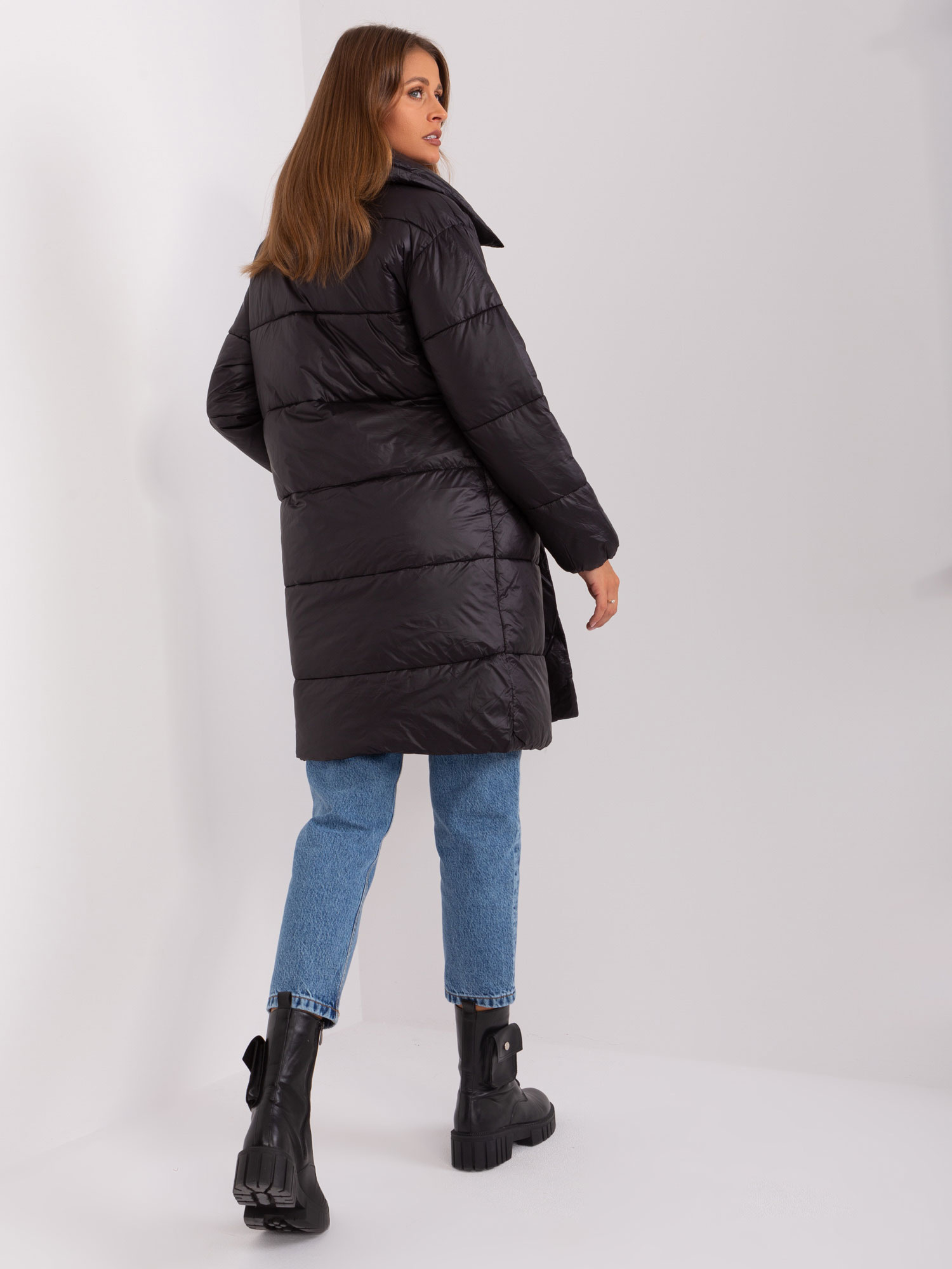 Hurt Black down winter jacket with quilting.