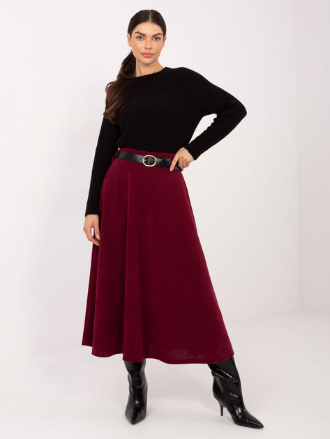 Bordowa długa spódnica z prążkowanej dzianiny RUE PARIS
