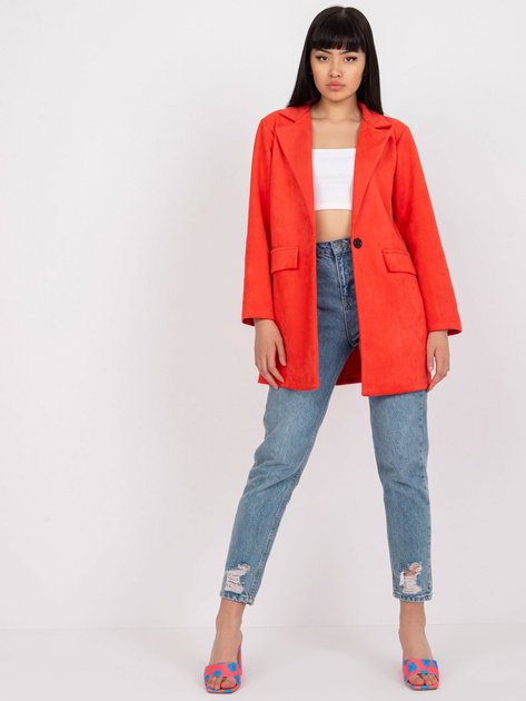 Koralowa elegancka marynarka z eko zamszu Irmina