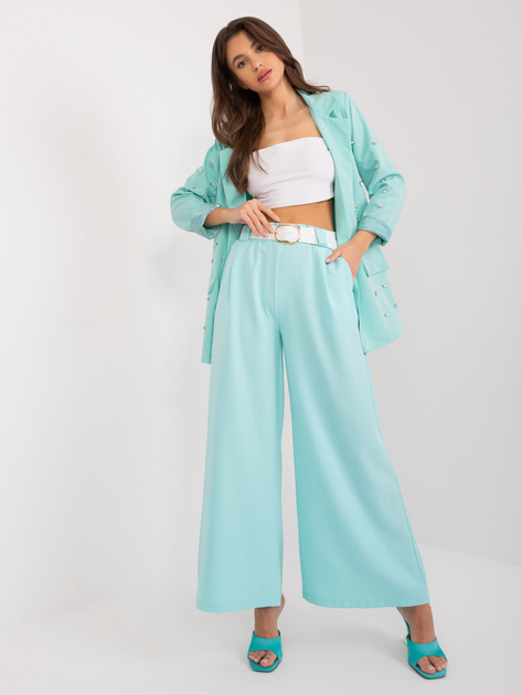 Hurt Miętowe materiałowe spodnie z gumką w pasie