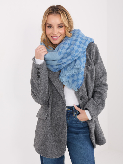 Niebieski damski szal z frędzlami