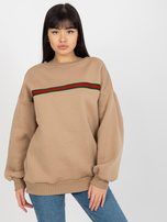 Hurt tamsiai smėlinė oversize be gobtuvo džemperis.