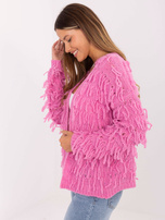 Pink women's cardigan with fringes RUE PARIS.