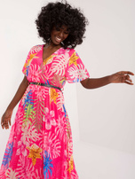 Hurtownia Ciemnoróżowa sukienka damska w kolorowe wzory