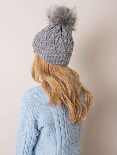 Szara czapka z pomponem RUE PARIS