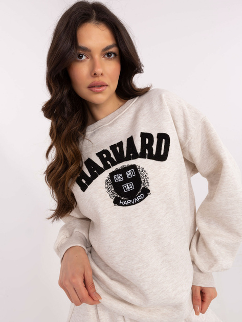 Hurt Jasnobeżowa melanżowa bluza bez kaptura z haftem