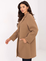 Camelowy płaszcz z zapięciem na guzik RUE PARIS