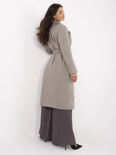 Beżowo-ciemnoszary jednorzędowy płaszcz z kieszeniami