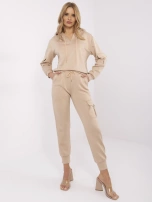 Beżowy casualowy komplet damski ze spodniami
