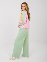 Pistacjowo-różowy komplet z szerokimi spodniami RUE PARIS 