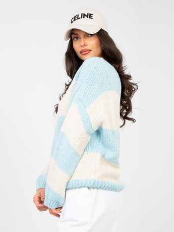 Pastelowy niebieski damski sweter z okrągłym dekoltem
