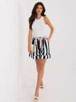 Ecru-granatowe szerokie szorty w paski