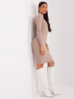 Hurt Ciemnobeżowa dopasowana sukienka prążkowana BASIC FEEL GOOD 