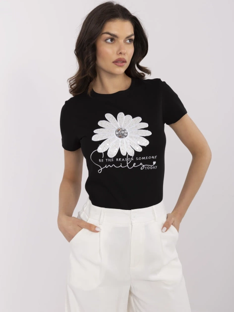 Czarny damski t-shirt z cekinami