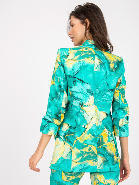 Turkusowa prosta marynarka damska w printy