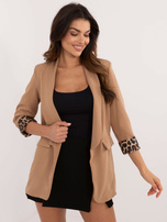 Hurt Camelowa marynarka damska z podszewką w panterkę