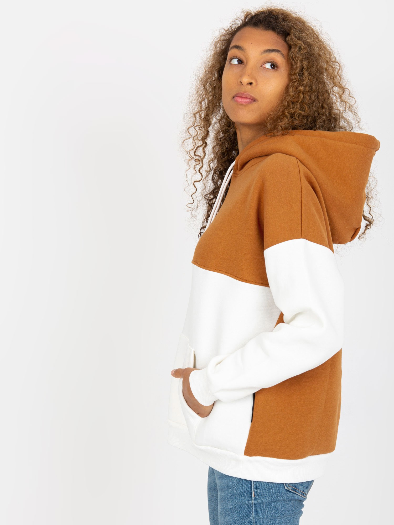 Hurt Jasnobrązowo-ecru dresowa bluza basic kangurka RUE PARIS 