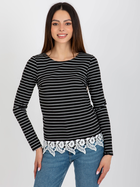Hurtownia Czarna damska bluzka w paski z koronką