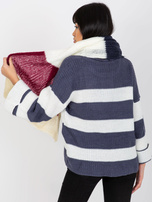 Hurtownia Ecru-bordowy kolorowy damski szal z dzianiny