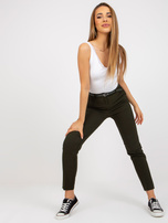 Hurtownia Ciemne khaki proste spodnie z materiału z kieszeniami 