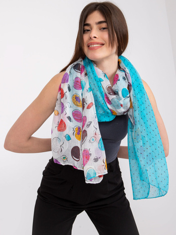 White and blue scarf with print
