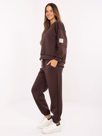 Czekoladowy dresowy komplet z bluzą bez kaptura