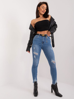 Hurt Ciemnoniebieskie dopasowane spodnie jeansowe z paskiem