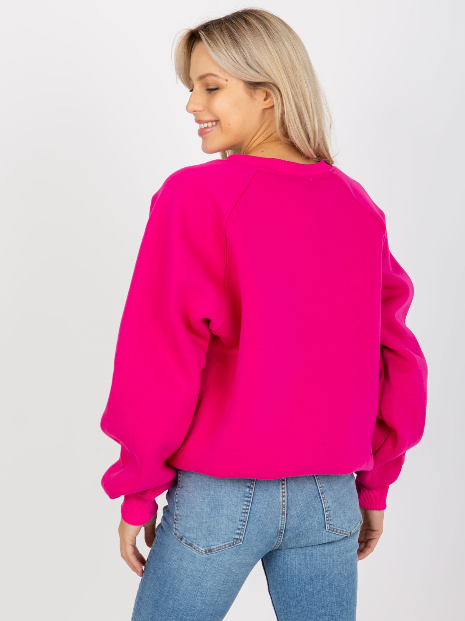 Fuksjowa dresowa bluza basic o kroju oversize