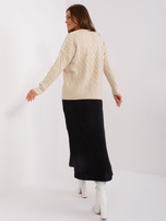 Hurt Beżowy sweter z warkoczami i długim rękawem 