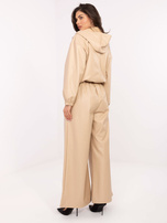 Beżowe szerokie spodnie z ekoskóry RUE PARIS 
