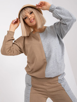 Ciemnobeżowo-szary bawełniany komplet dresowy plus size Amishi